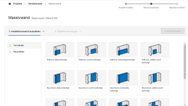 Sélection de la paroi d'installation dans le calculateur GIS-Duofix