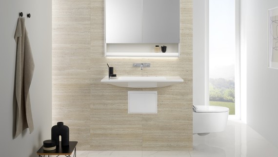 Meno ricettacoli della polvere grazie al sifone ad incasso con il lavabo Geberit ONE (© Geberit)