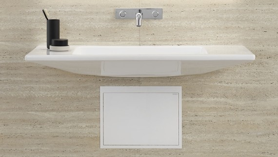 Lavabo accessibile con sedia a rotelle Geberit ONE con sifone ad incasso