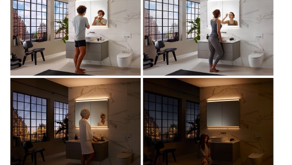 Diverse ambientazioni di luce in bagno con il sistema di illuminazione Geberit ComfortLight (© Geberit)