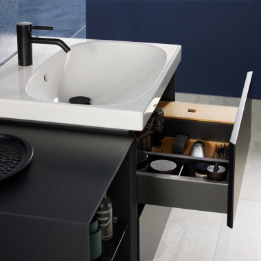 Mix & Match Geberit Acanto Waschbecken mit Geberit ONE Waschtischunterschrank ohne Siphonaussparung