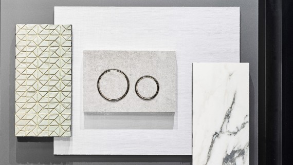 Die Sigma 21 Betätigungsplatte in Betonoptik und verchromten Designringen Die Sigma 21 Betätigungsplatte in Betonoptik und verchromten Designringen