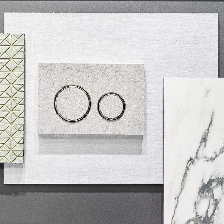 Die Sigma 21 Betätigungsplatte in Betonoptik und verchromten Designringen Die Sigma 21 Betätigungsplatte in Betonoptik und verchromten Designringen