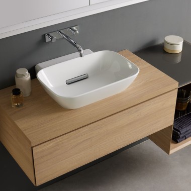 Lavabo à poser Geberit ONE en forme de coupelle avec sortie CleanDrain