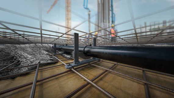 Geberit PE sicher in der Betondecke verlegt mit der Geberit Einlegerohrschelle Geberit PE sicher in der Betondecke verlegt mit der Geberit Einlegerohrschelle