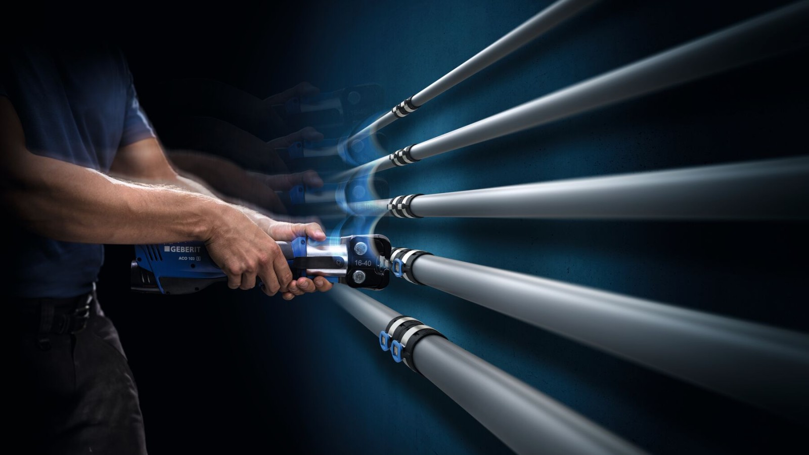 Handpresszange für Geberit FlowFit für die Dimensionen d16 bis 40 mm Handpresszange für Geberit FlowFit für die Dimensionen d16 bis 40 mm