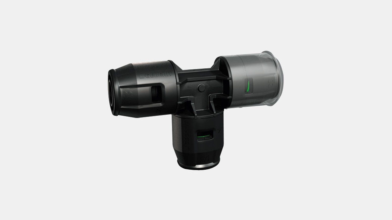 Eine transparente Schutzkappe auf einem Geberit PushFit Fitting Eine transparente Schutzkappe auf einem Geberit PushFit Fitting