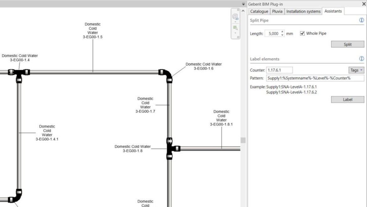 Nummerierung der Rohrstrecken im Geberit BIM Plug-in