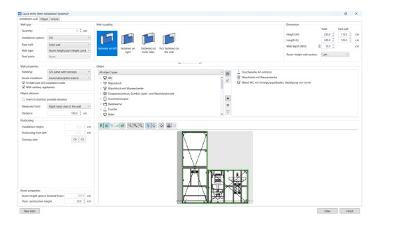 Benutzeroberfläche des Planungsmoduls für Installationssysteme in Geberit ProPlanner Benutzeroberfläche des Planungsmoduls für Installationssysteme in Geberit ProPlanner