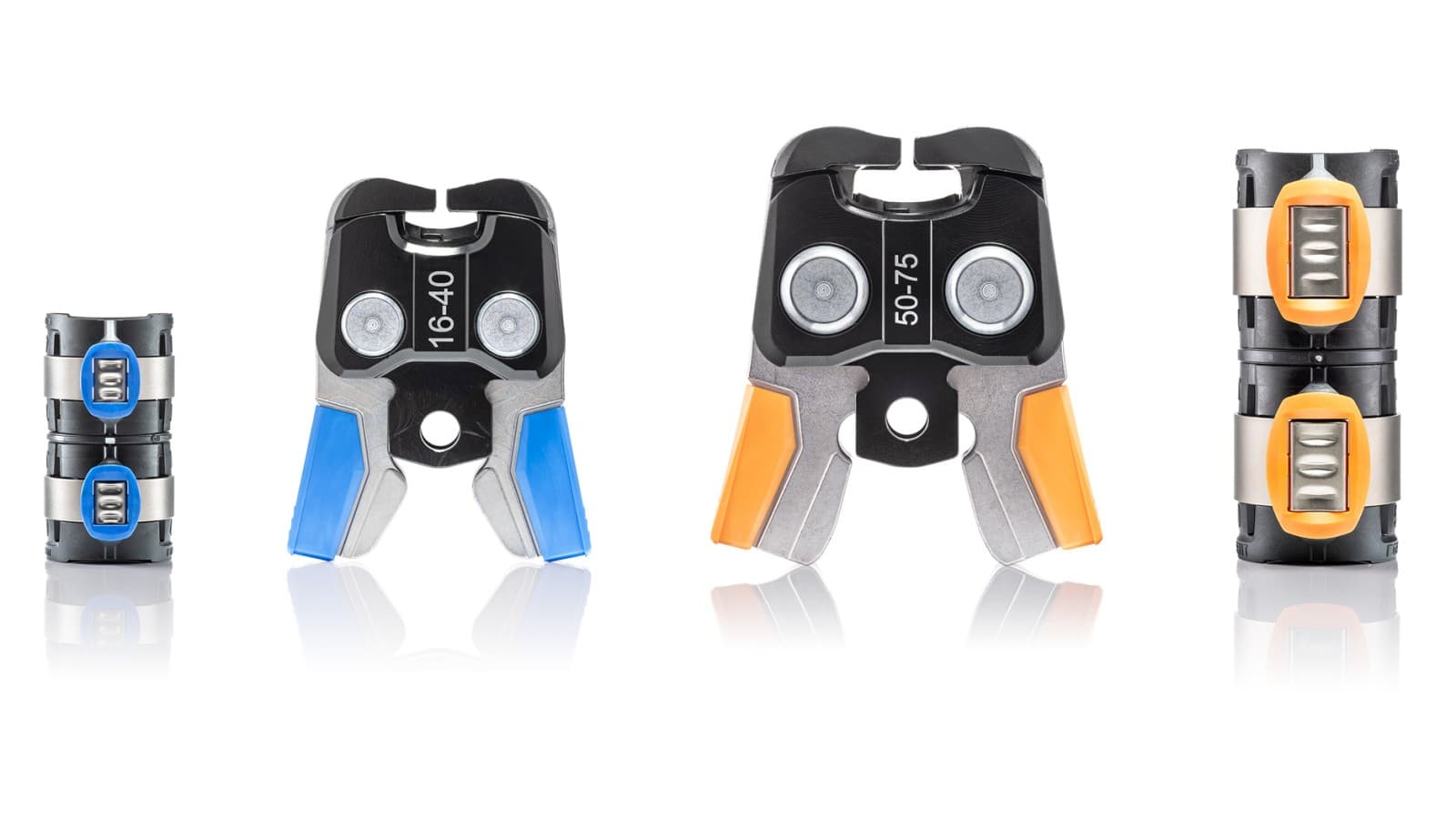 Farbliche Zuordnung der Pressbacke zu den Dimensionen der Geberit FlowFit Fittings Farbliche Zuordnung der Pressbacke zu den Dimensionen der Geberit FlowFit Fittings