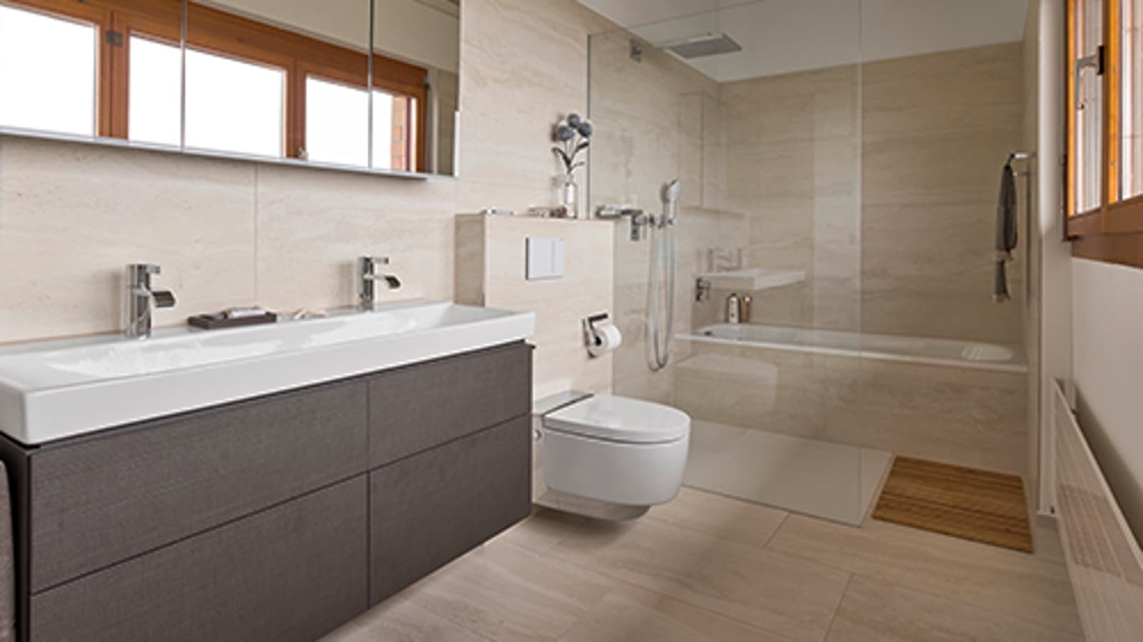 Salle de bains avec WCdouche Geberit AquaClean après rénovation Salle de bains avec WCdouche Geberit AquaClean après rénovation