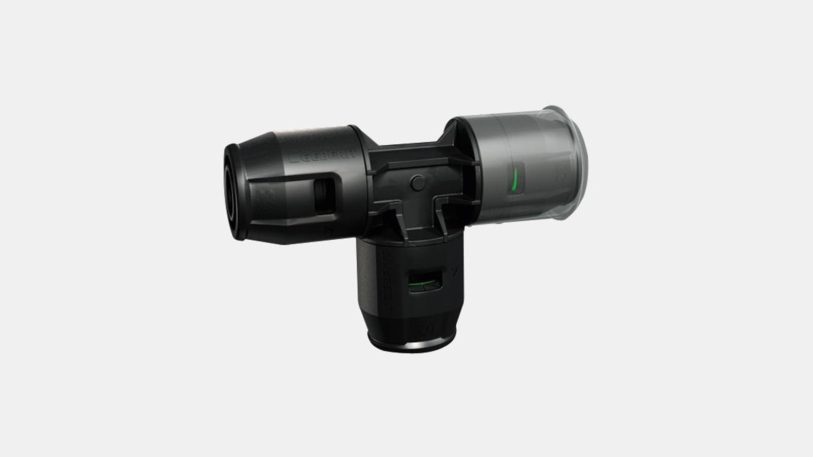 Eine transparente Schutzkappe auf einem Geberit PushFit Fitting Eine transparente Schutzkappe auf einem Geberit PushFit Fitting